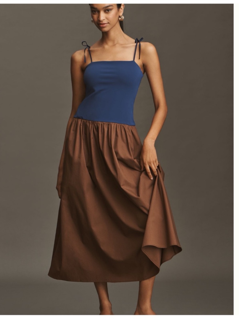 NWT Anthropologie Square-Neck Twofer
Midi Blue/ Brown Dress, L